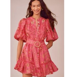 FARM Rio x Anthropologie Short-Sleeve Button-Front Mini Dress Size Large NWT
